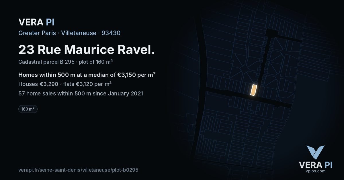 23 Rue Maurice Ravel, Villetaneuse at night – the plot lit, the parcels around coloured by the prices near them