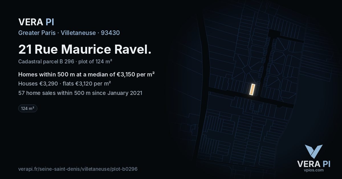 21 Rue Maurice Ravel, Villetaneuse at night – the plot lit, the parcels around coloured by the prices near them