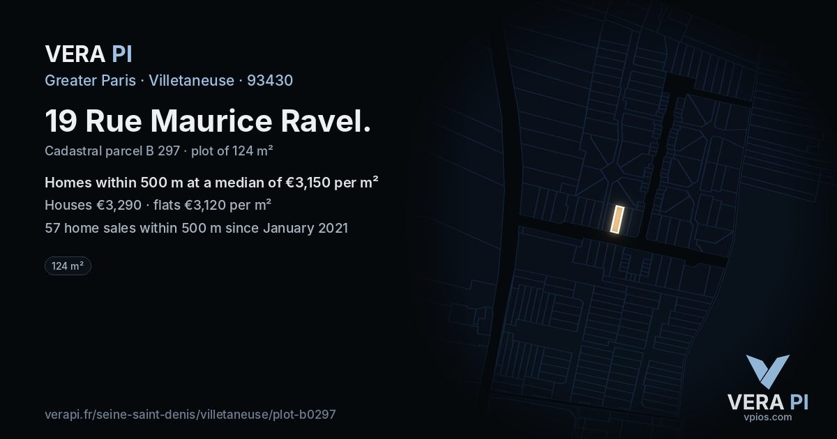 19 Rue Maurice Ravel, Villetaneuse at night – the plot lit, the parcels around coloured by the prices near them