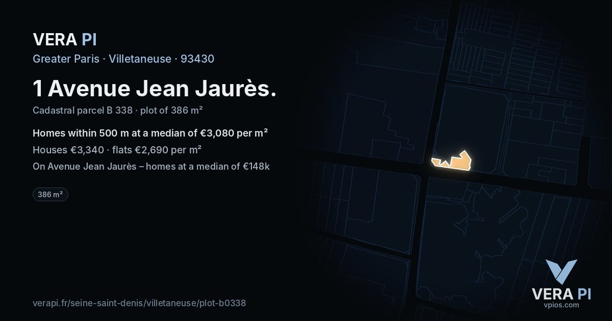 1 Avenue Jean Jaurès, Villetaneuse at night – the plot lit, the parcels around coloured by the prices near them