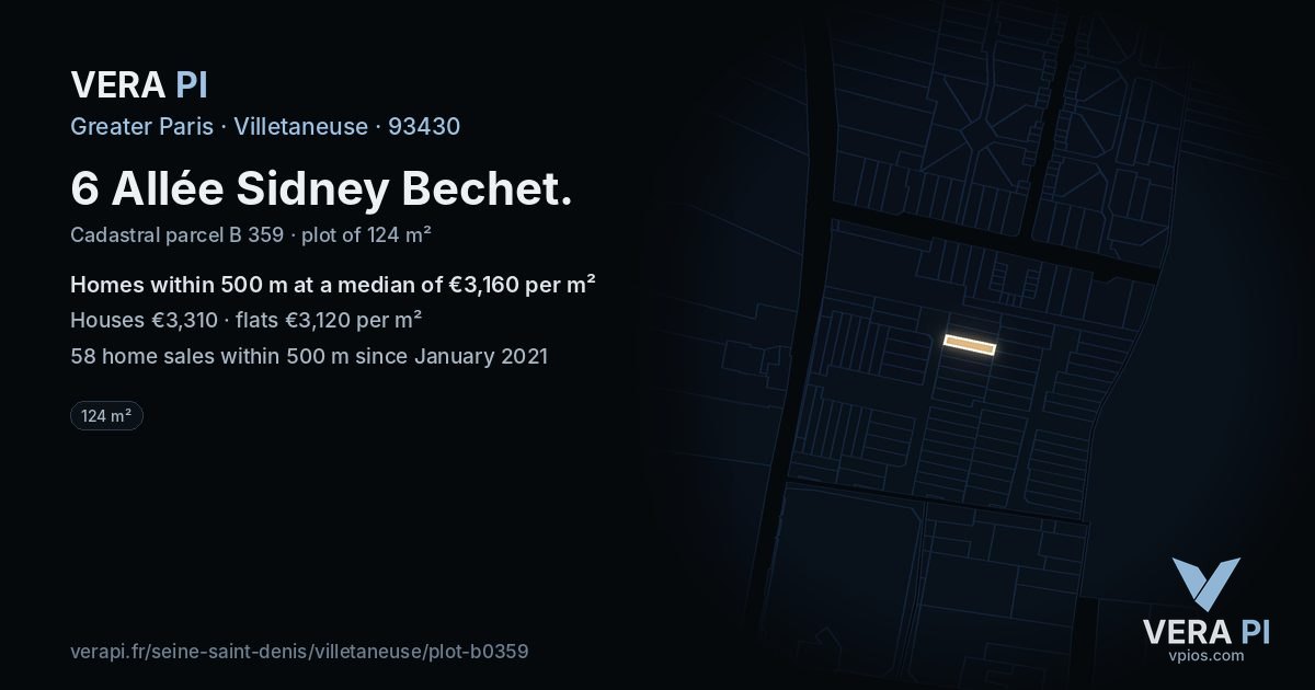 6 Allée Sidney Bechet, Villetaneuse at night – the plot lit, the parcels around coloured by the prices near them