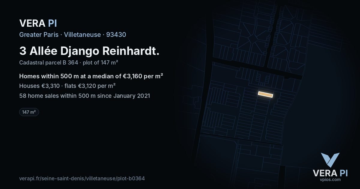 3 Allée Django Reinhardt, Villetaneuse at night – the plot lit, the parcels around coloured by the prices near them