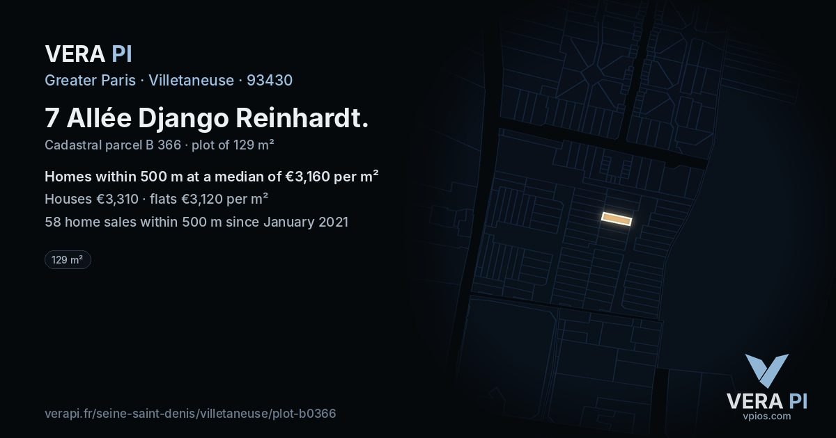 7 Allée Django Reinhardt, Villetaneuse at night – the plot lit, the parcels around coloured by the prices near them