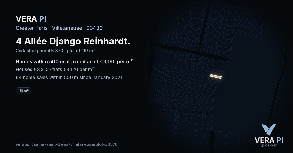 4 Allée Django Reinhardt, Villetaneuse at night – the plot lit, the parcels around coloured by the prices near them