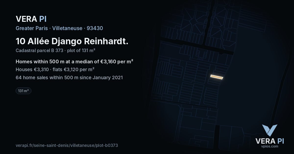 10 Allée Django Reinhardt, Villetaneuse at night – the plot lit, the parcels around coloured by the prices near them