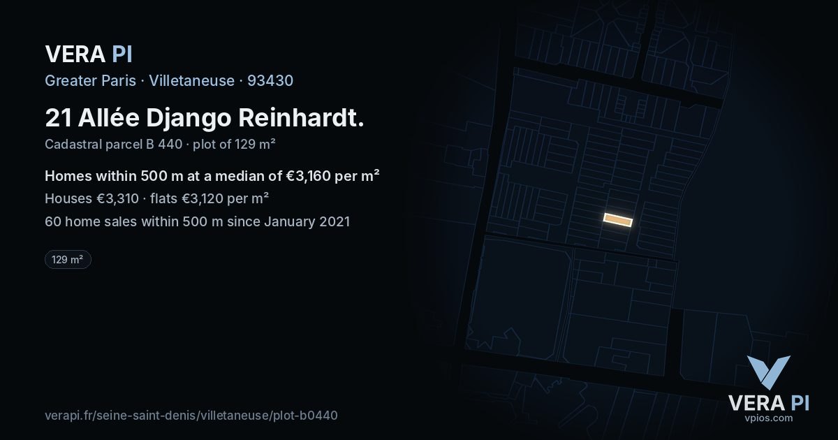 21 Allée Django Reinhardt, Villetaneuse at night – the plot lit, the parcels around coloured by the prices near them