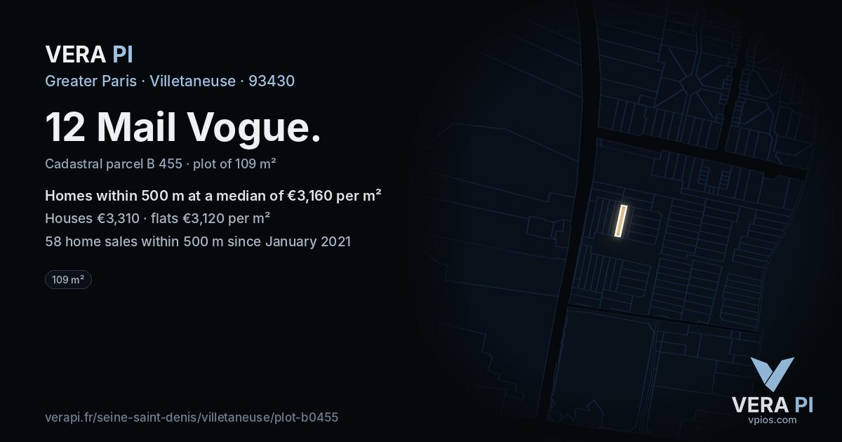 12 Mail Vogue, Villetaneuse at night – the plot lit, the parcels around coloured by the prices near them