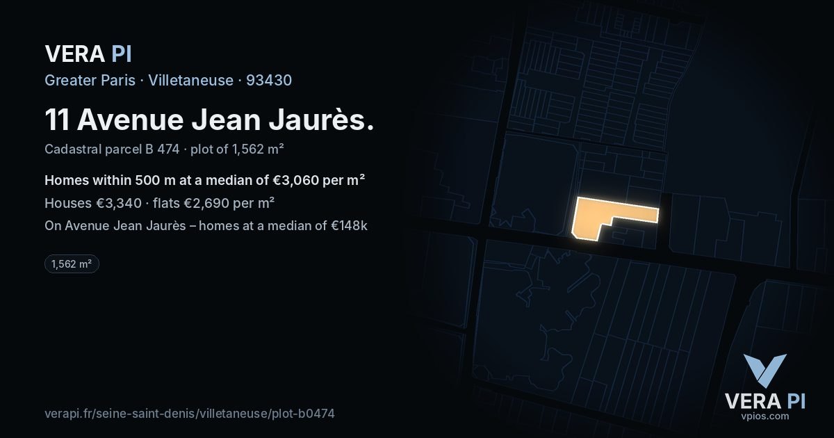 11 Avenue Jean Jaurès, Villetaneuse at night – the plot lit, the parcels around coloured by the prices near them