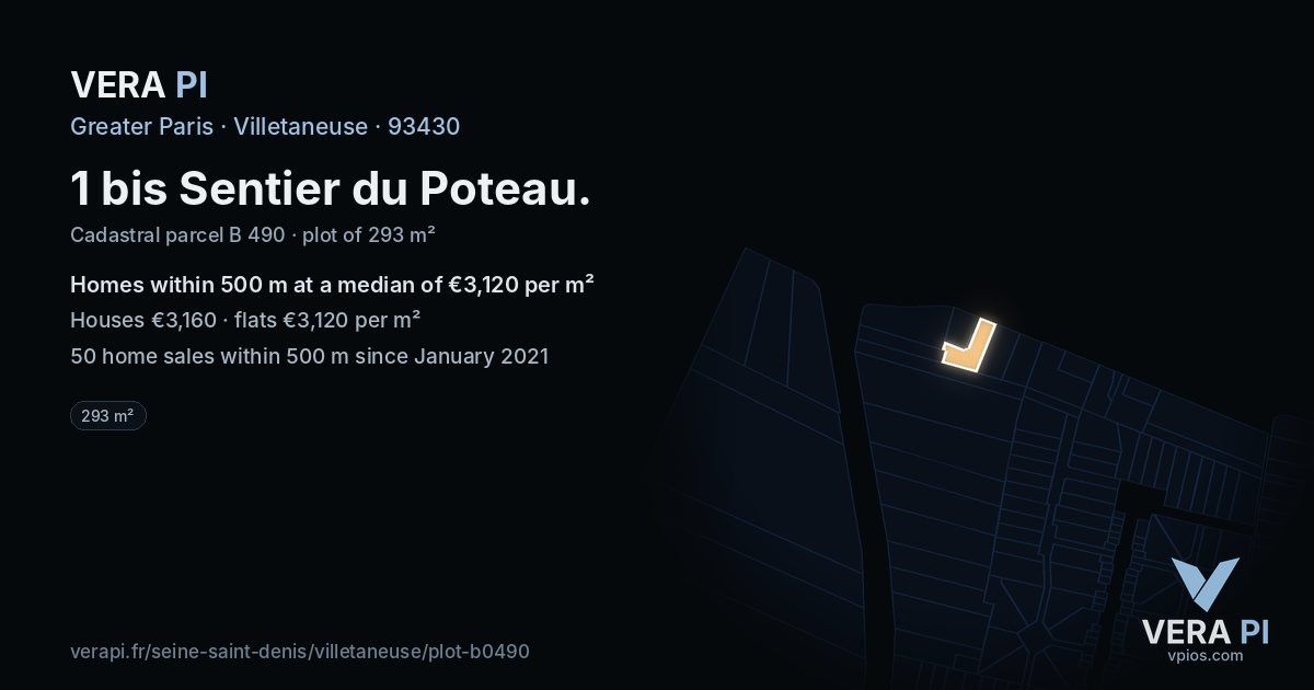 1 bis Sentier du Poteau, Villetaneuse at night – the plot lit, the parcels around coloured by the prices near them