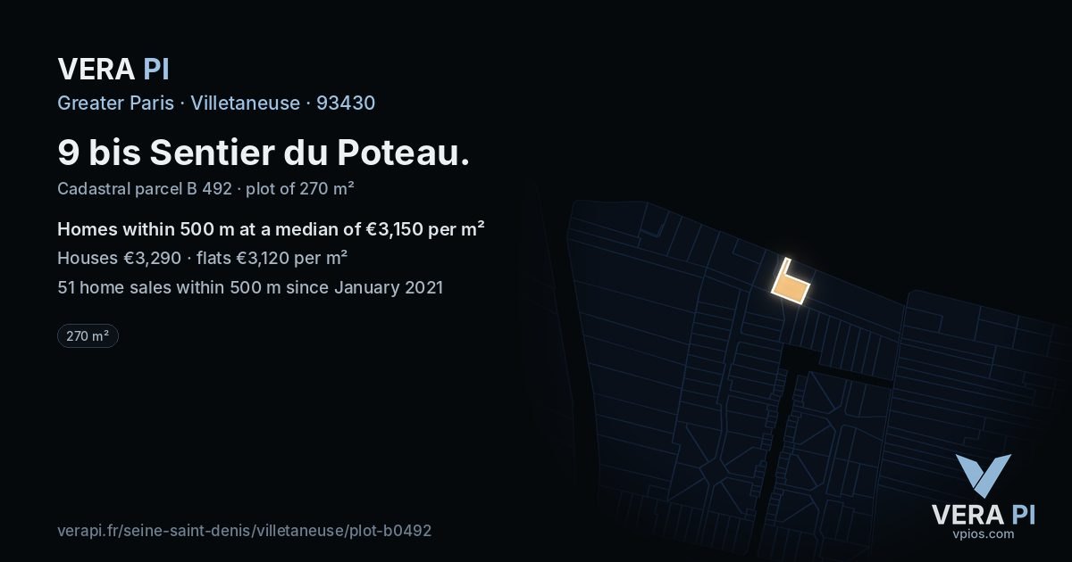 9 bis Sentier du Poteau, Villetaneuse at night – the plot lit, the parcels around coloured by the prices near them