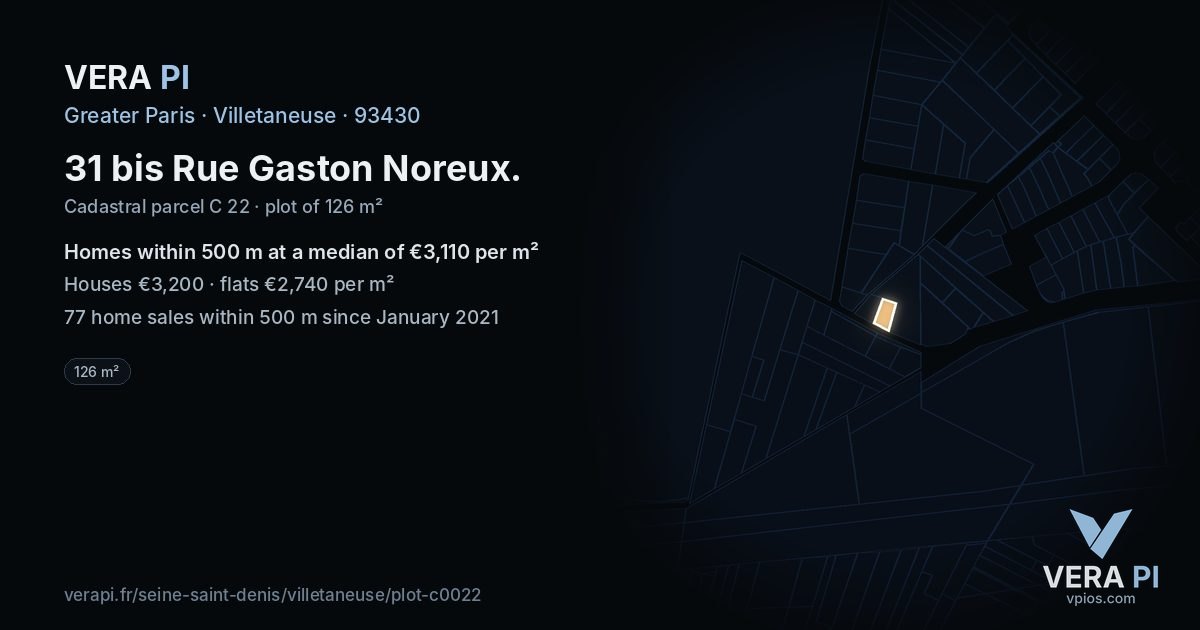 31 bis Rue Gaston Noreux, Villetaneuse at night – the plot lit, the parcels around coloured by the prices near them