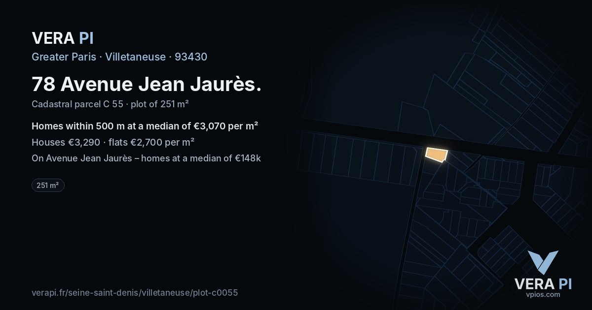 78 Avenue Jean Jaurès, Villetaneuse at night – the plot lit, the parcels around coloured by the prices near them