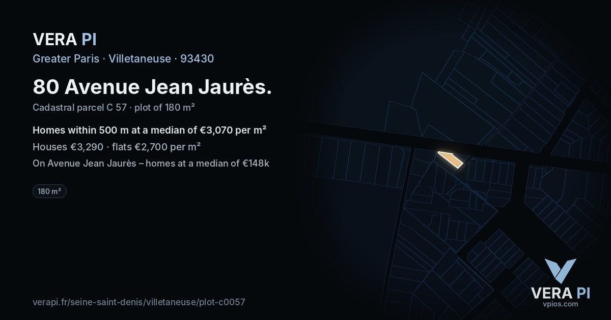 80 Avenue Jean Jaurès, Villetaneuse at night – the plot lit, the parcels around coloured by the prices near them