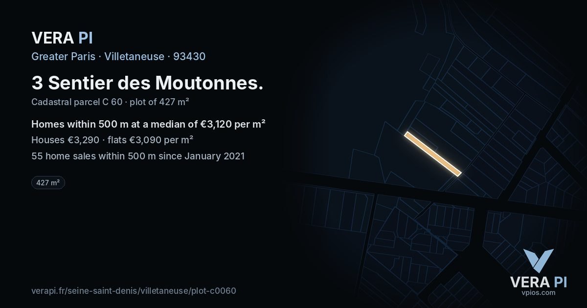 3 Sentier des Moutonnes, Villetaneuse at night – the plot lit, the parcels around coloured by the prices near them