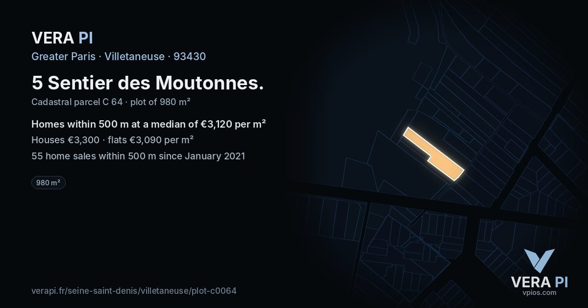 5 Sentier des Moutonnes, Villetaneuse at night – the plot lit, the parcels around coloured by the prices near them