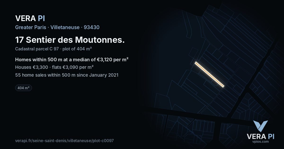 17 Sentier des Moutonnes, Villetaneuse at night – the plot lit, the parcels around coloured by the prices near them