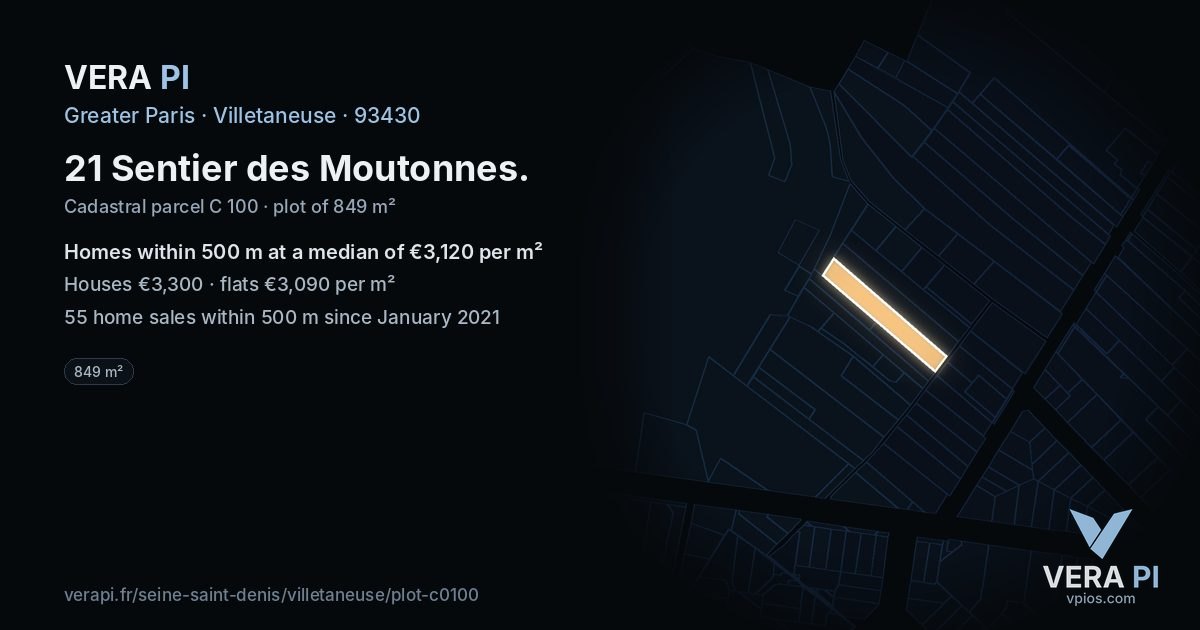 21 Sentier des Moutonnes, Villetaneuse at night – the plot lit, the parcels around coloured by the prices near them