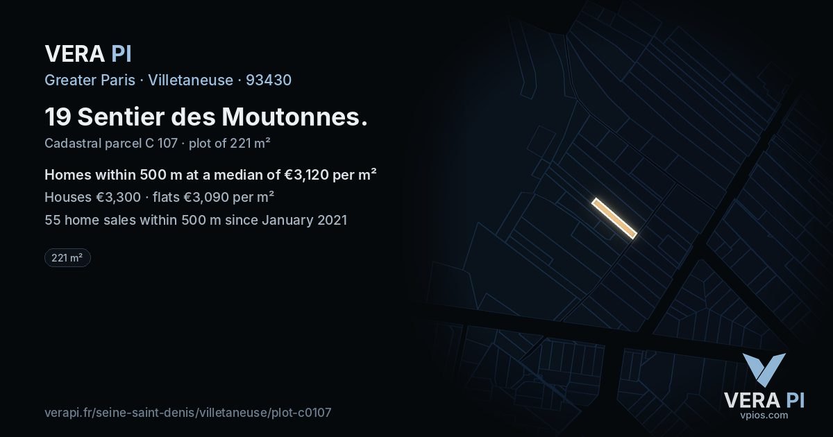 19 Sentier des Moutonnes, Villetaneuse at night – the plot lit, the parcels around coloured by the prices near them