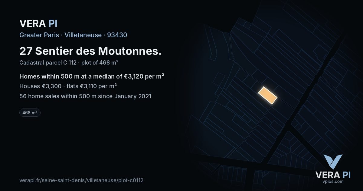 27 Sentier des Moutonnes, Villetaneuse at night – the plot lit, the parcels around coloured by the prices near them