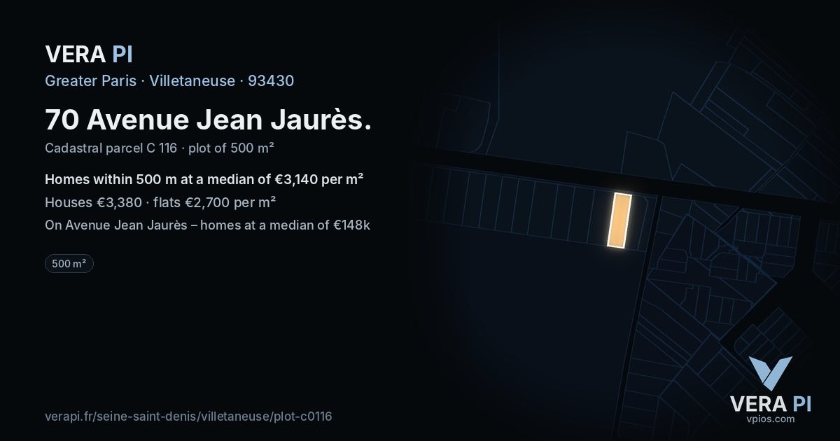 70 Avenue Jean Jaurès, Villetaneuse at night – the plot lit, the parcels around coloured by the prices near them
