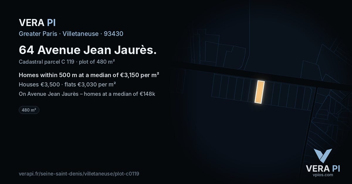 64 Avenue Jean Jaurès, Villetaneuse at night – the plot lit, the parcels around coloured by the prices near them