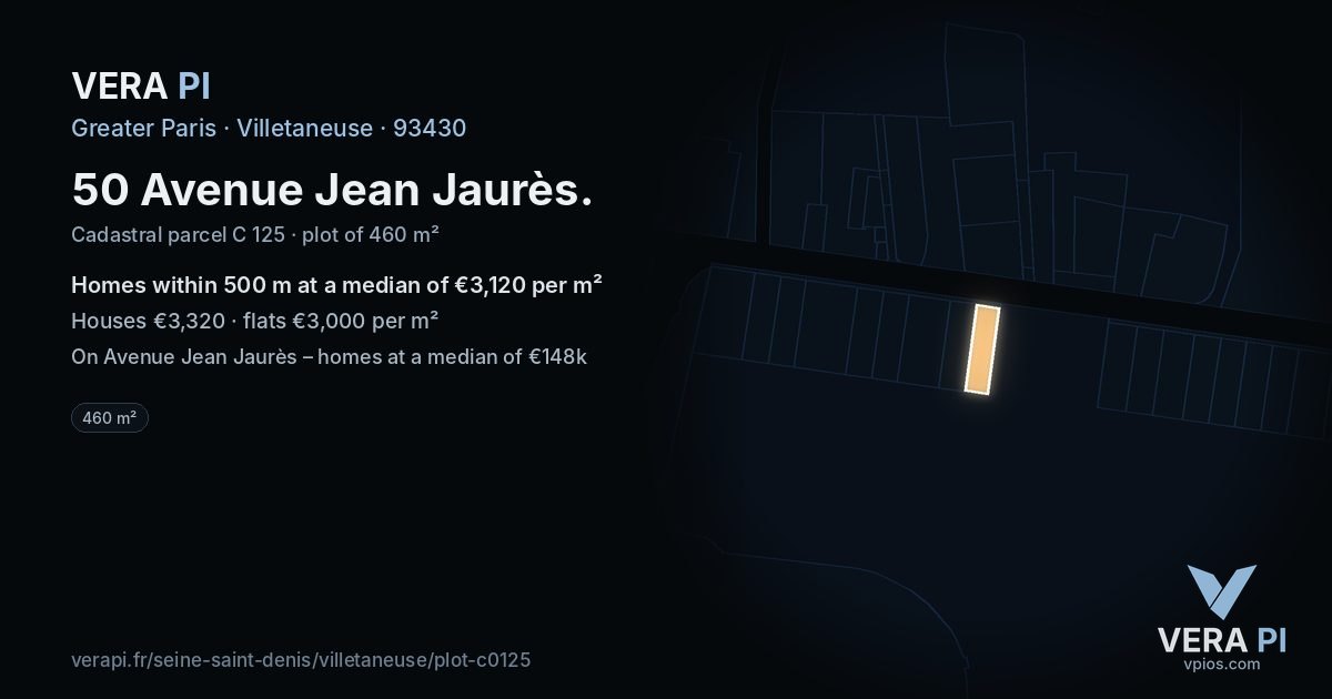 50 Avenue Jean Jaurès, Villetaneuse at night – the plot lit, the parcels around coloured by the prices near them