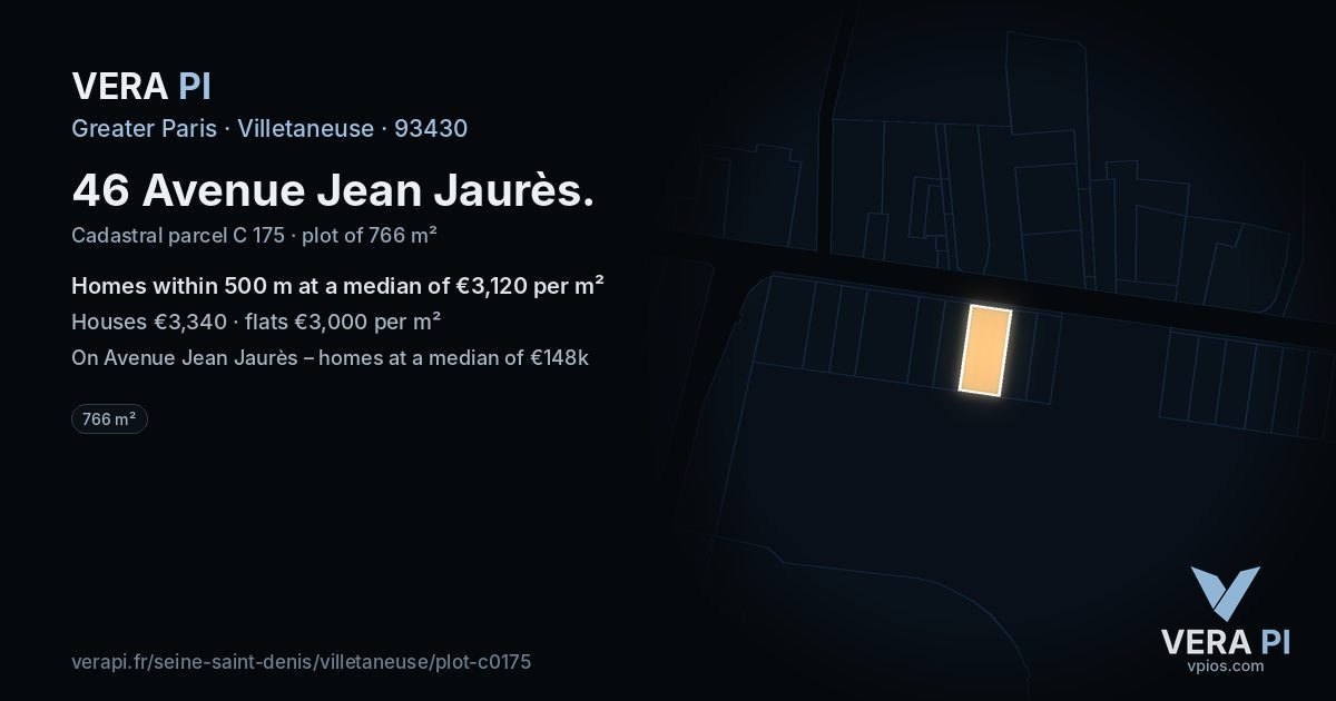 46 Avenue Jean Jaurès, Villetaneuse at night – the plot lit, the parcels around coloured by the prices near them