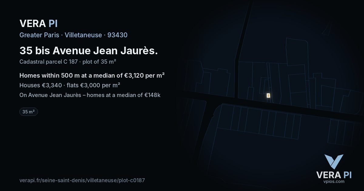 35 bis Avenue Jean Jaurès, Villetaneuse at night – the plot lit, the parcels around coloured by the prices near them