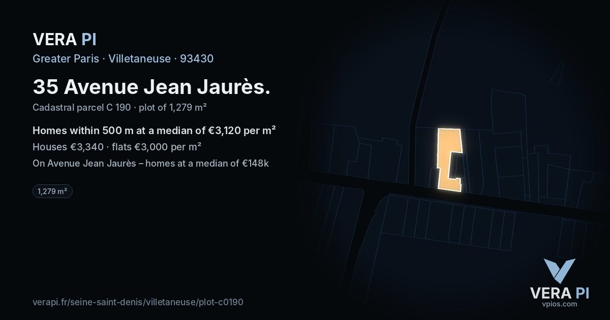 35 Avenue Jean Jaurès, Villetaneuse at night – the plot lit, the parcels around coloured by the prices near them