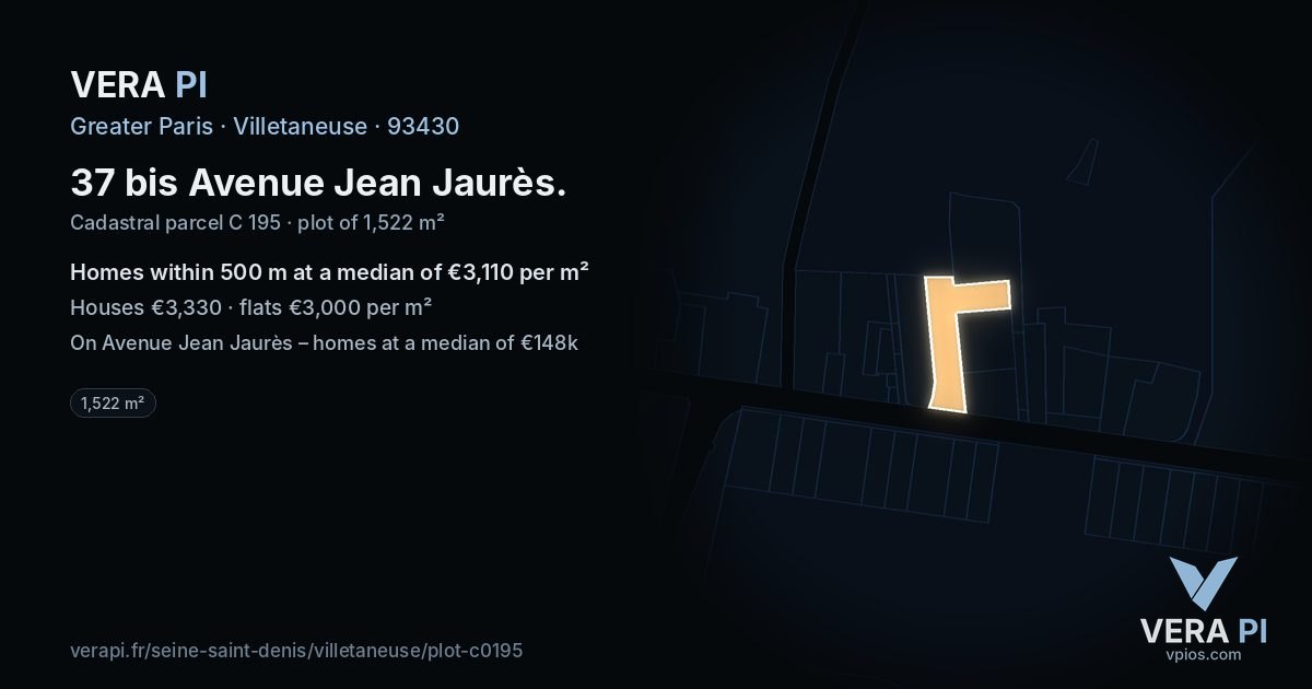 37 bis Avenue Jean Jaurès, Villetaneuse at night – the plot lit, the parcels around coloured by the prices near them