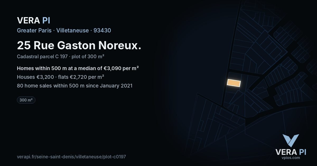 25 Rue Gaston Noreux, Villetaneuse at night – the plot lit, the parcels around coloured by the prices near them