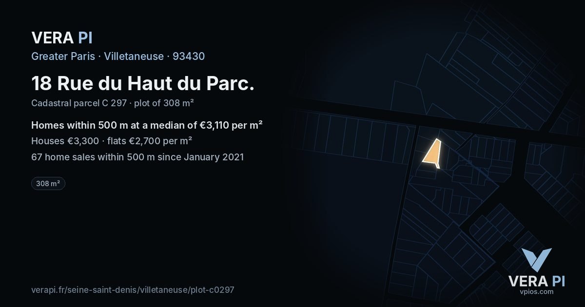 18 Rue du Haut du Parc, Villetaneuse at night – the plot lit, the parcels around coloured by the prices near them
