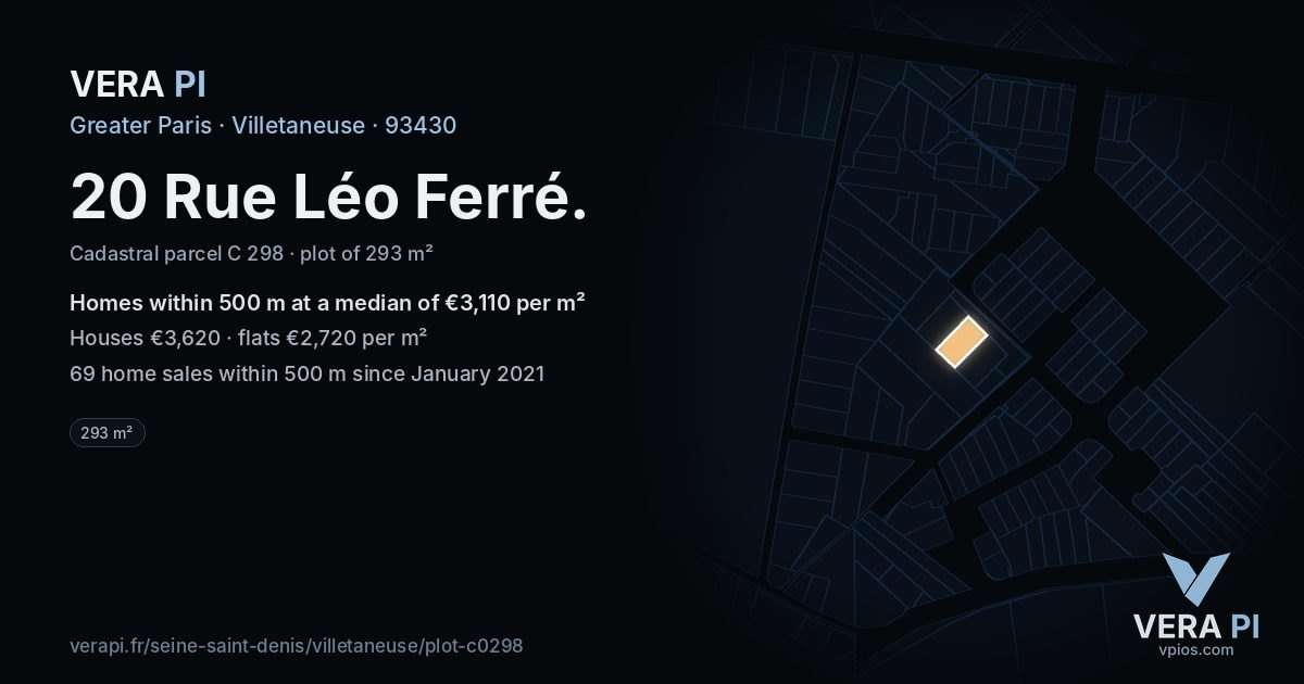 20 Rue Léo Ferré, Villetaneuse at night – the plot lit, the parcels around coloured by the prices near them