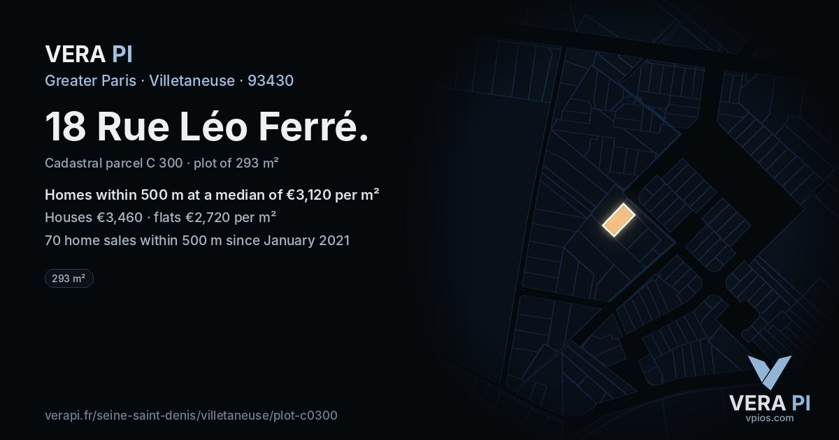 18 Rue Léo Ferré, Villetaneuse at night – the plot lit, the parcels around coloured by the prices near them