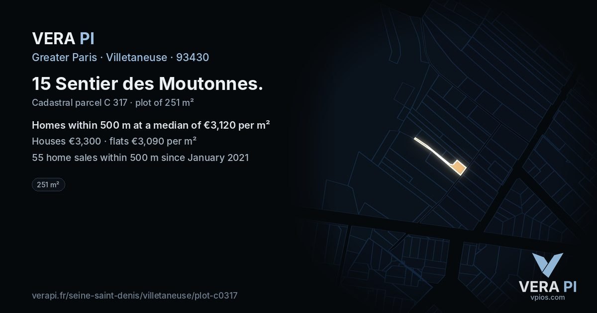 15 Sentier des Moutonnes, Villetaneuse at night – the plot lit, the parcels around coloured by the prices near them
