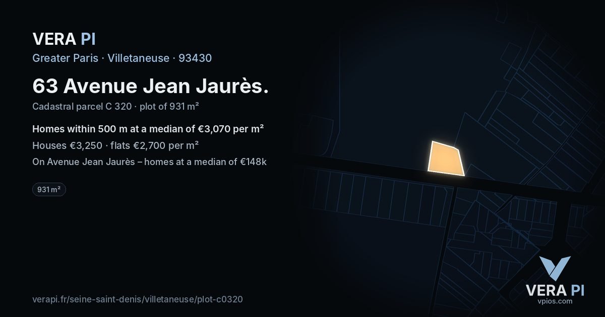 63 Avenue Jean Jaurès, Villetaneuse at night – the plot lit, the parcels around coloured by the prices near them