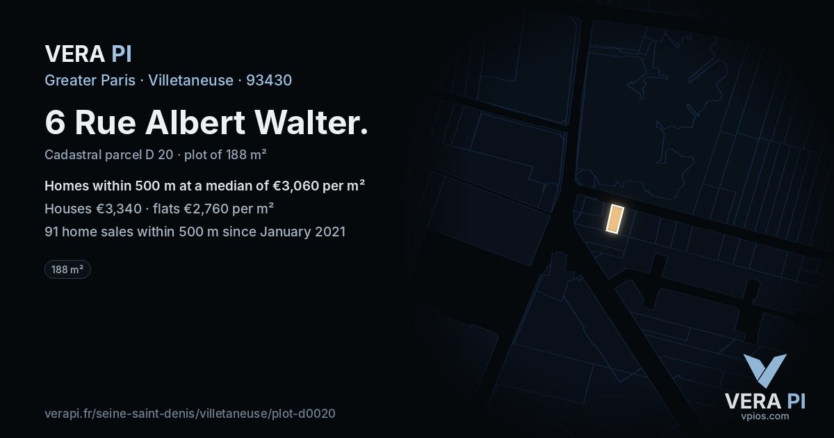 6 Rue Albert Walter, Villetaneuse at night – the plot lit, the parcels around coloured by the prices near them