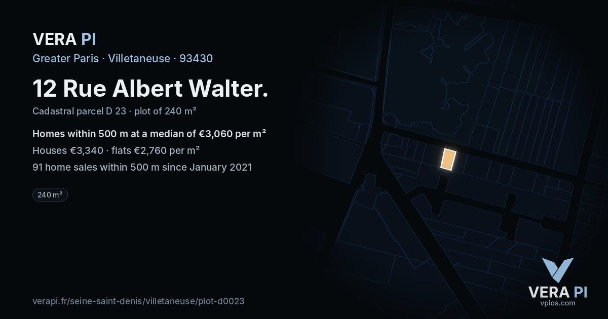 12 Rue Albert Walter, Villetaneuse at night – the plot lit, the parcels around coloured by the prices near them