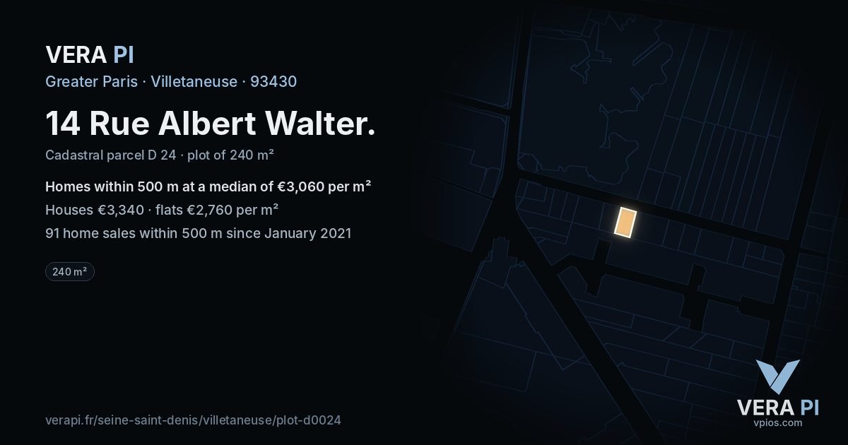 14 Rue Albert Walter, Villetaneuse at night – the plot lit, the parcels around coloured by the prices near them
