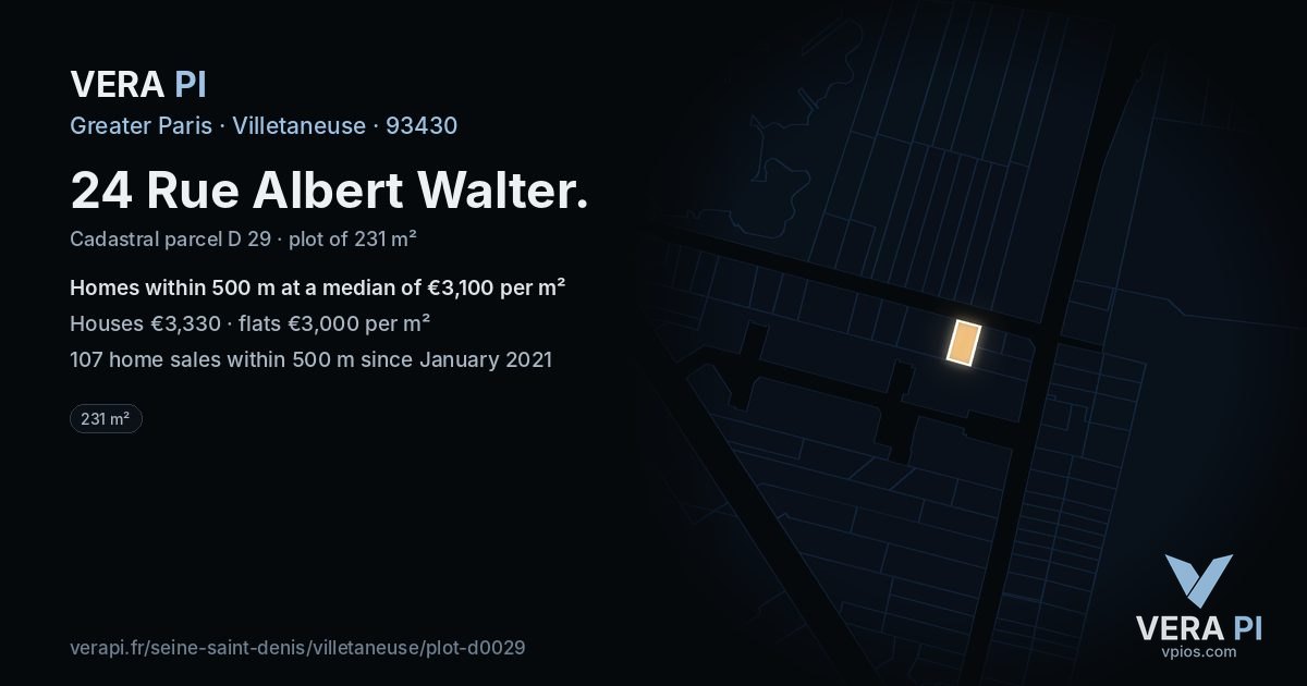 24 Rue Albert Walter, Villetaneuse at night – the plot lit, the parcels around coloured by the prices near them