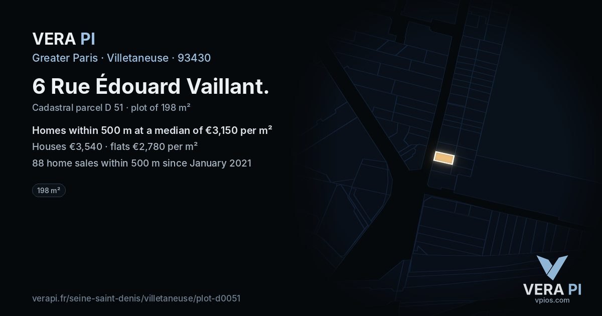 6 Rue Édouard Vaillant, Villetaneuse at night – the plot lit, the parcels around coloured by the prices near them