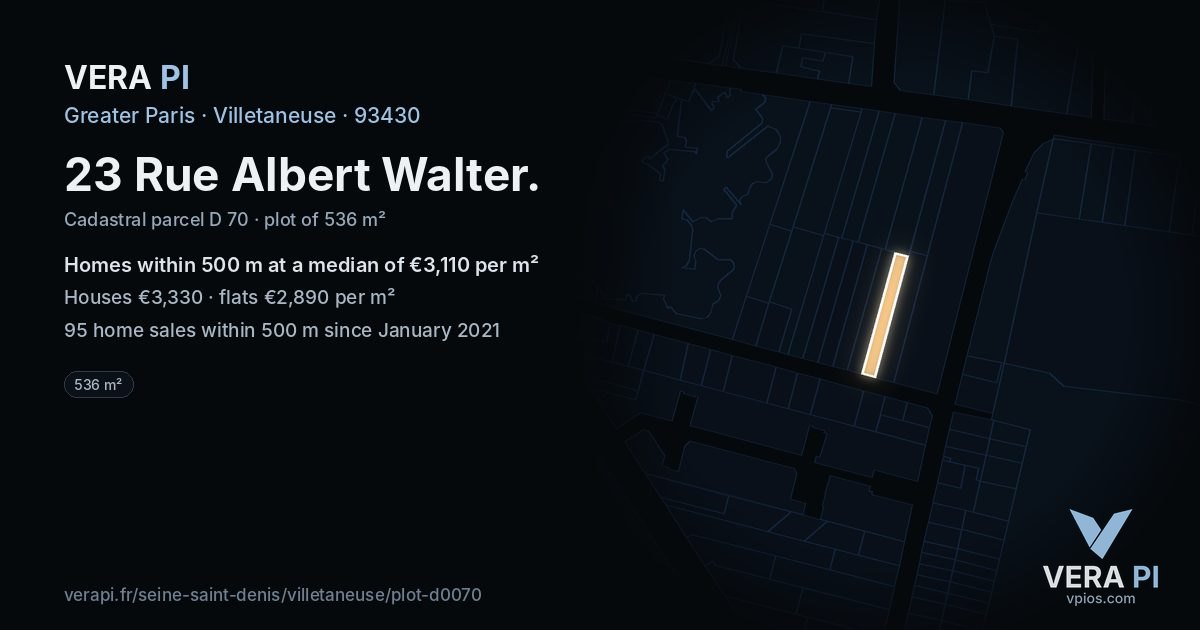 23 Rue Albert Walter, Villetaneuse at night – the plot lit, the parcels around coloured by the prices near them