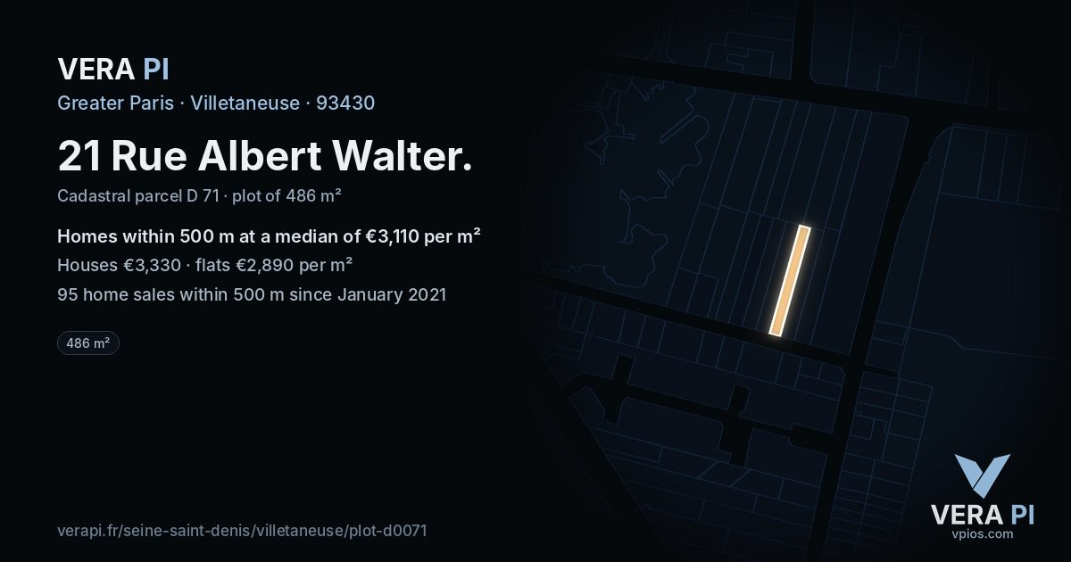 21 Rue Albert Walter, Villetaneuse at night – the plot lit, the parcels around coloured by the prices near them