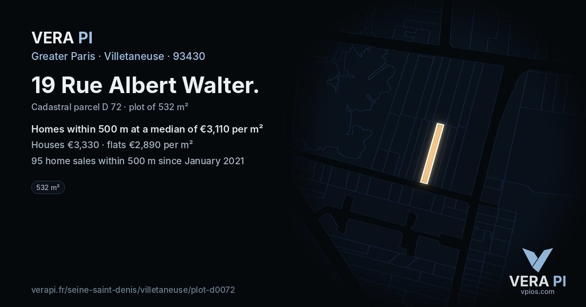19 Rue Albert Walter, Villetaneuse at night – the plot lit, the parcels around coloured by the prices near them