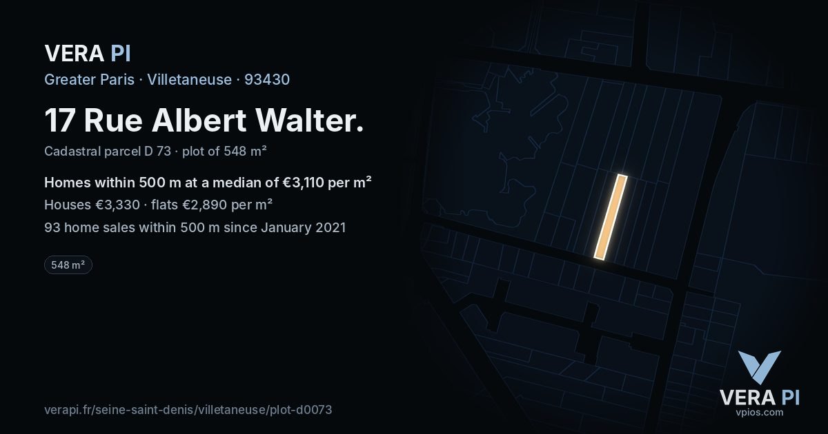 17 Rue Albert Walter, Villetaneuse at night – the plot lit, the parcels around coloured by the prices near them