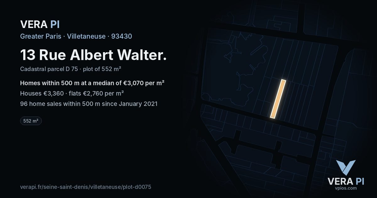 13 Rue Albert Walter, Villetaneuse at night – the plot lit, the parcels around coloured by the prices near them