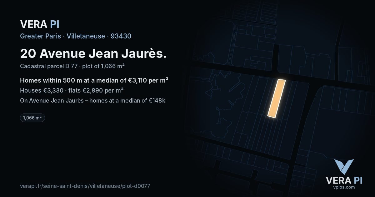 20 Avenue Jean Jaurès, Villetaneuse at night – the plot lit, the parcels around coloured by the prices near them