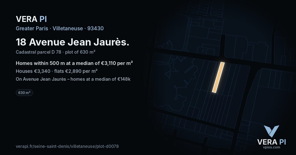 18 Avenue Jean Jaurès, Villetaneuse at night – the plot lit, the parcels around coloured by the prices near them