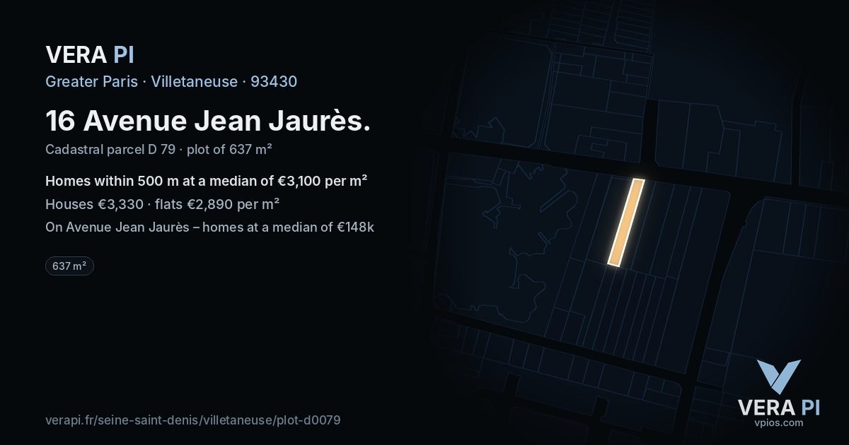16 Avenue Jean Jaurès, Villetaneuse at night – the plot lit, the parcels around coloured by the prices near them