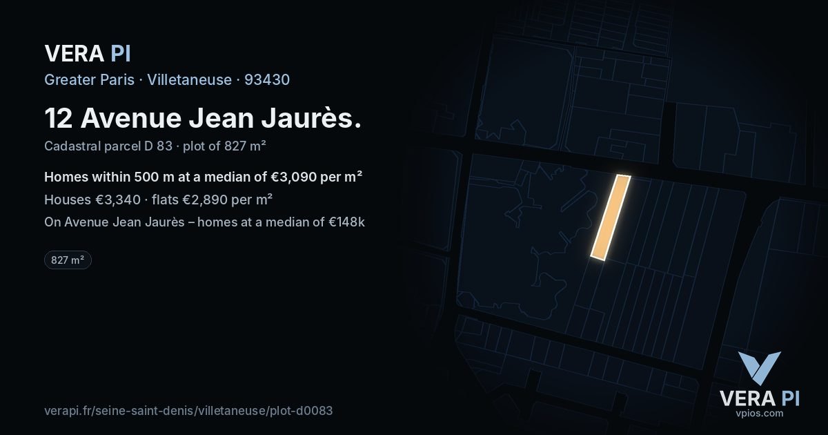 12 Avenue Jean Jaurès, Villetaneuse at night – the plot lit, the parcels around coloured by the prices near them